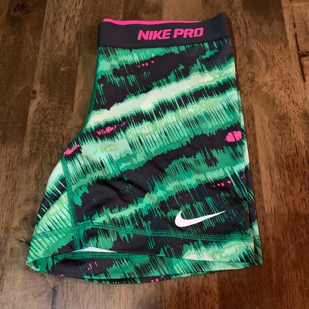 Green Fitted Nike Pro Shorts